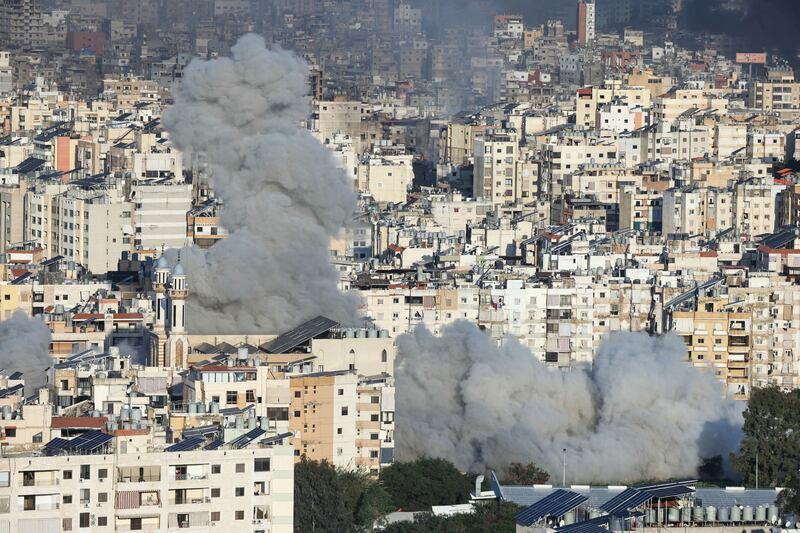 Plumes of smoke rise from the sites of Israeli airstrikes on the southern suburbs of Beirut on March 3rd, 2026. Photograph: Ibrahim Amro/AFP via Getty Images