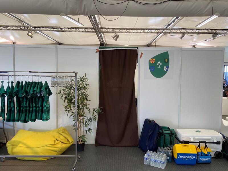 The dressing room for the Irish Women's squad - one of 28 for the France Sevens - at Stade Ernest-Wallon. Photograph: John O'Sullivan/The Irish Times