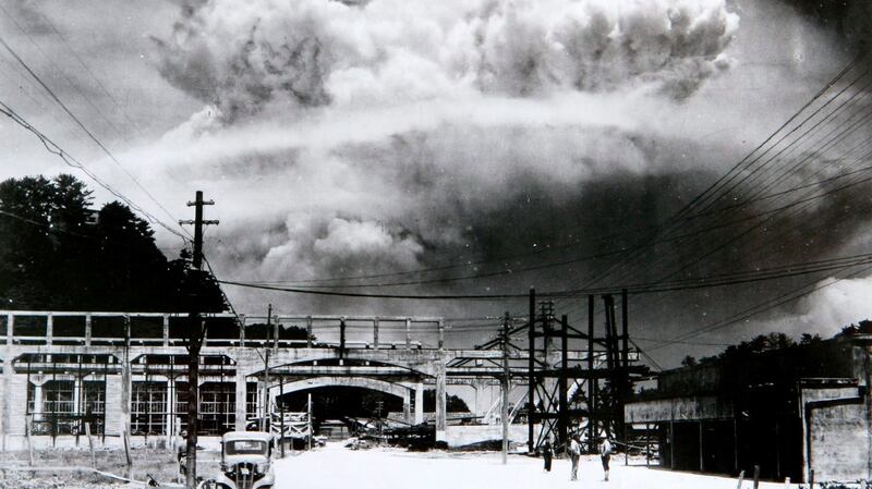 View of the mushroom cloud photographed from the ground of the  August 9th, 1945 atomic bombing of Nagasaki, Japan. Photograph: Nagasaki Atomic Bomb Museum/EPA