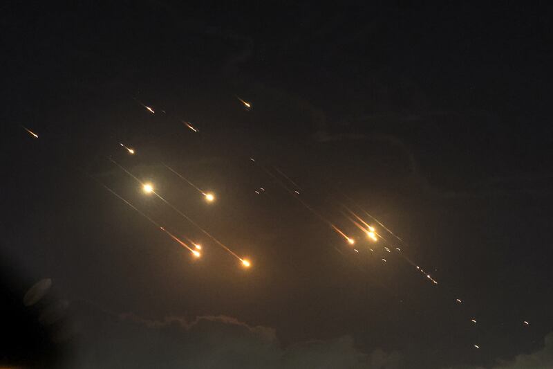 Projectiles are intercepted by Israel near the northern city of Baqa al-Gharbiya on October 1st. Photograph: Ahmad Gharabli/AFP via Getty