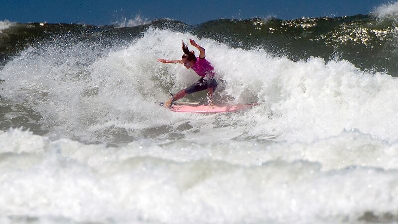 French surfer Justine Dupont competes during the final at the Roxy Pro Casablanca surf competitionin 2016. Photograph: Getty Images