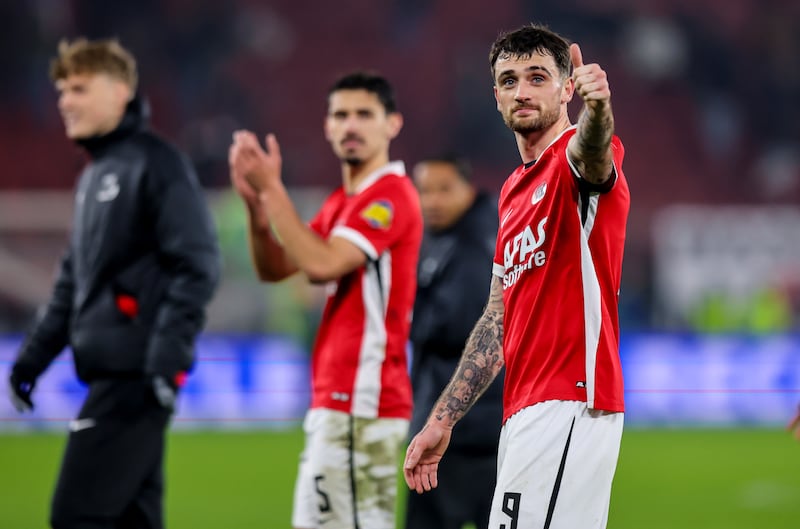 AZ Alkmaar's Troy Parrott after the game. Photograph: Ryan Byrne/Inpho