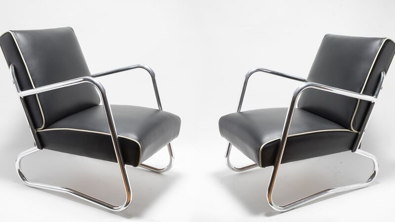 Niall Mullen’s pair 1930s Belgian art deco chrome frame leather seats, € 4,500 per pair