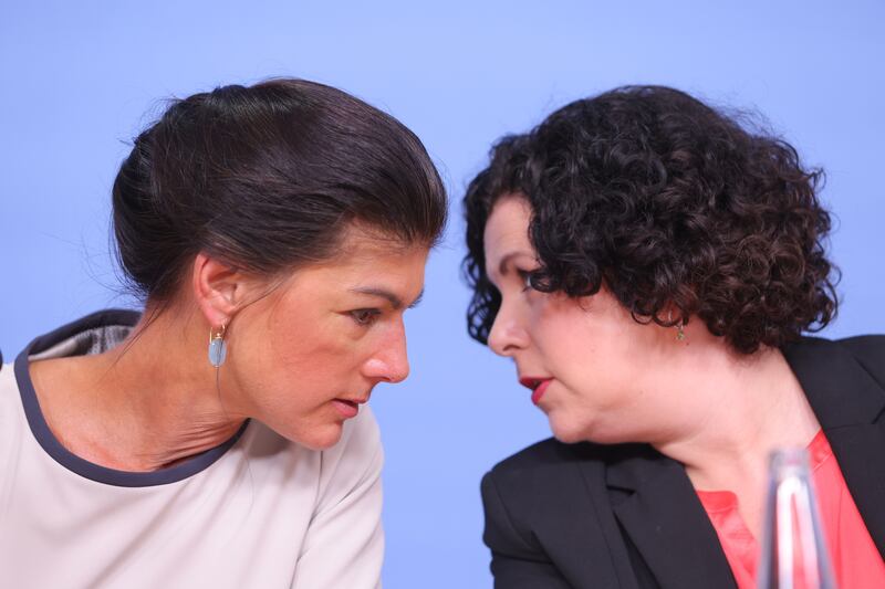 Sahra Wagenknecht (left), leader of the leftist Sahra Wagenknecht Alliance (BSW), and Amira Mohamed Ali, the party's chairwoman. Photograph: Michele Tantussi/Getty Images)