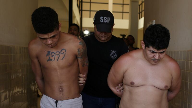 Prisoners being transferred to a federal jail, after the  riot in the northern city of Altamira, Brazil. Photograph:  Bruno Kelly/Reuters