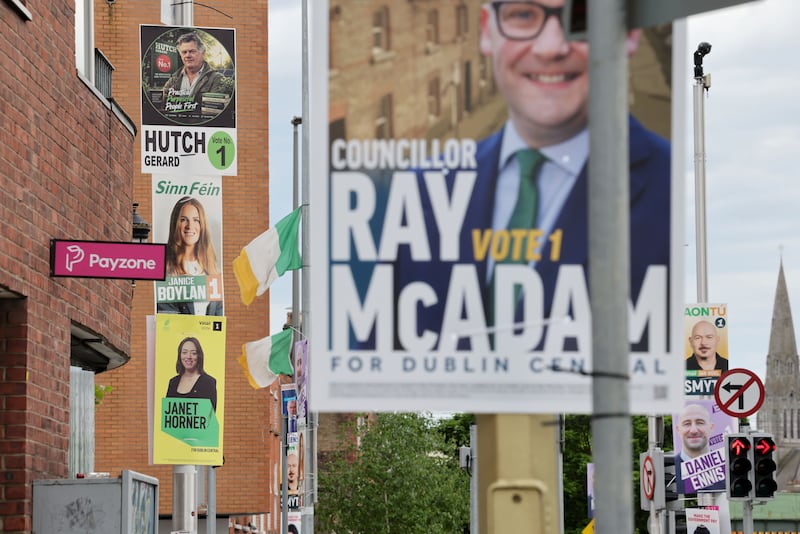 Candidate posters adorn multiple posts in the Dublin Central constituency earlier this month. Photograph: Alan Betson