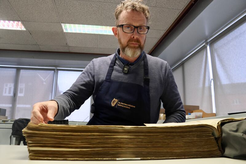 Conservationist Gerard Byrne working on the 1926 census at the National Archives of Ireland
