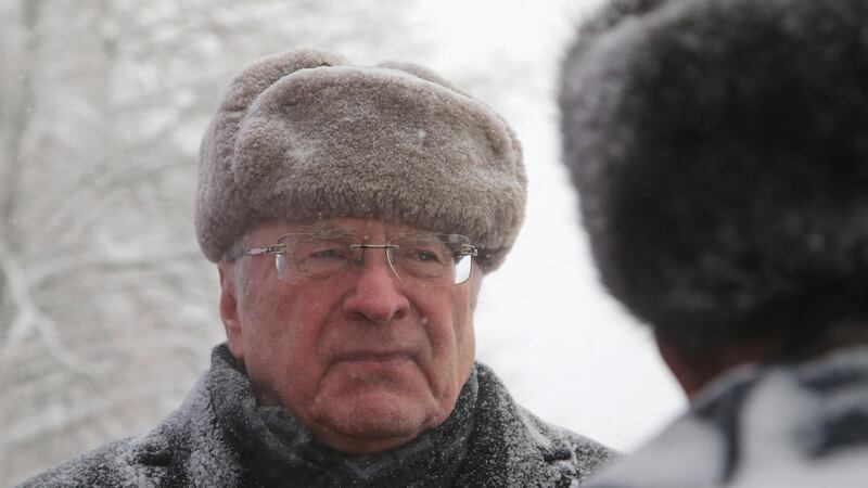 Leader of the Liberal Democratic Party of Russia  Vladimir Zhirinovsky at a the traditional mass cross country skiing race in Khimki, outside Moscow. Photograph: Maxim Shipenkov/EPA