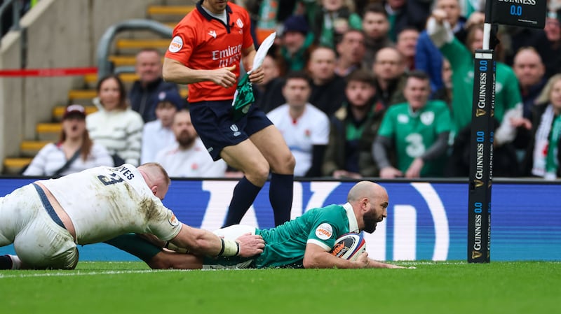 Ireland's Jamison Gibson-Park scores the opening try of the game. Photograph: Inpho