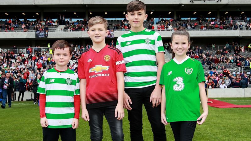 Liam Miller’s nephew Tom with the late footballer’s children Leo, Kory and Belle at Páirc Uí Chaoimh. Photograph: Tommy Dickson/Inpho