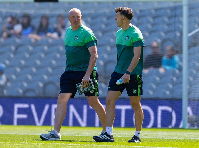 David Clifford and Kieran Donaghy share a word ahead of Kerry-Dublin at Croke Park. Photograph: Tom O’Hanlon/Inpho