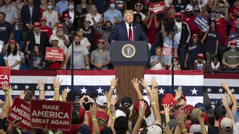 US President Donald Trump at the rally in Tulsa, Oklahoma on Saturday. Photograph: Go Nakamura/Bloomberg.