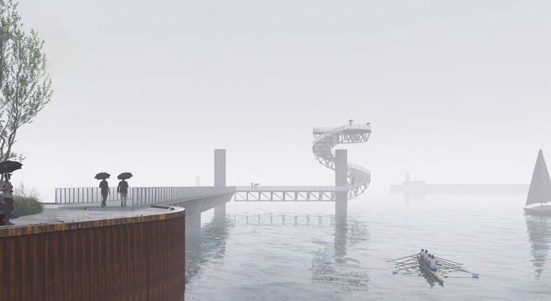 Dún Laoghaire Harbour masterplan: Image of planned development of St Michael's Pier Garden and Lookout Tower