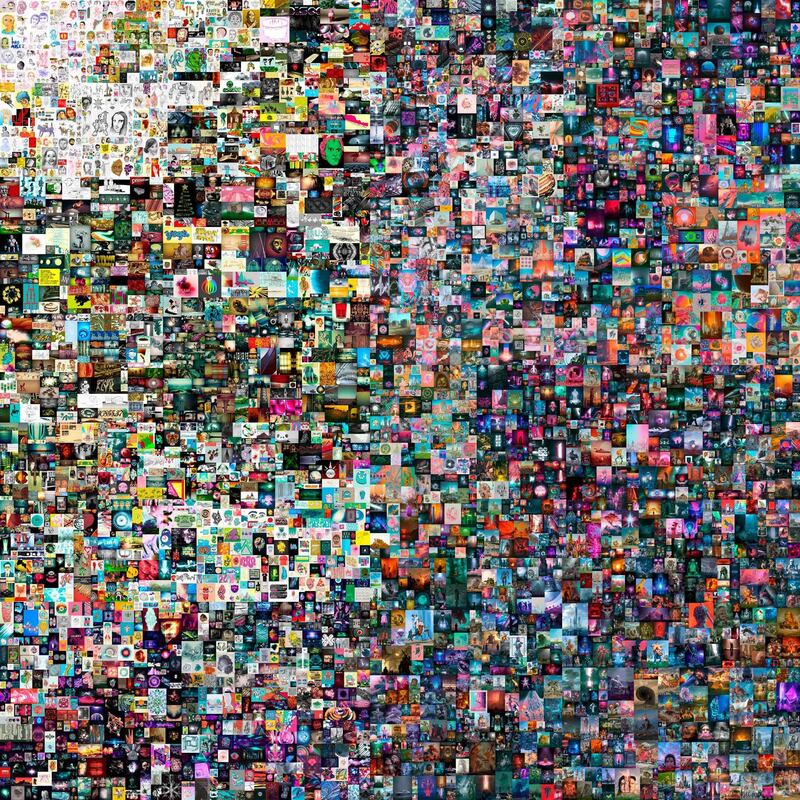 Everydays: The first 5000 Days by Beeple. Technically, the NFT isn’t the image but a unit of data on the blockchain that says you own the image. Photograph: Handout/Christie’s/AFP via Getty