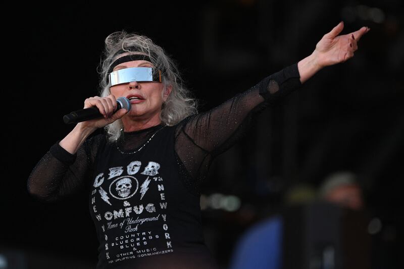 Debbie Harry of Blondie performs on the Pyramid Stage at Glastonbury. Photograph: Oli Scarff/AFP/Getty Images