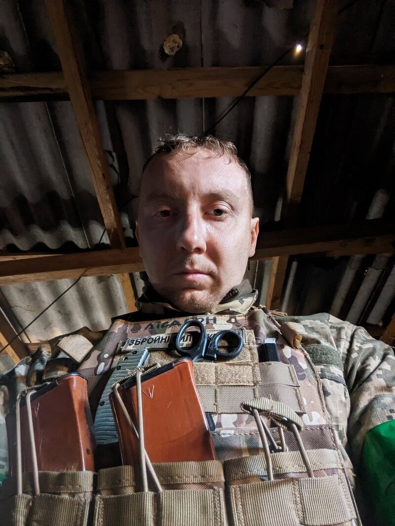 Stanislav Aseyev after the Russian tank attack in eastern Ukraine on April 28th. Photograph courtesy of Stanislav Aseyev