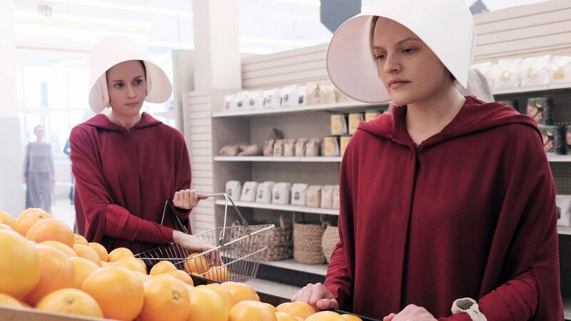 The Handmaid’s Tale: Ofglen (Alexis Bledel) and Offred (Elisabeth Moss), as two the few fertile women in the oppressive Republic of Gilead. Photograph: George Kraychyk/Hulu