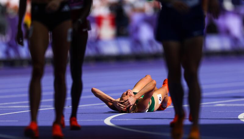 A dejected Sarah Healy after finishing seventh and missing out on an automatic spot in the semi-finals of the 1,500m. ©INPHO/James Crombie