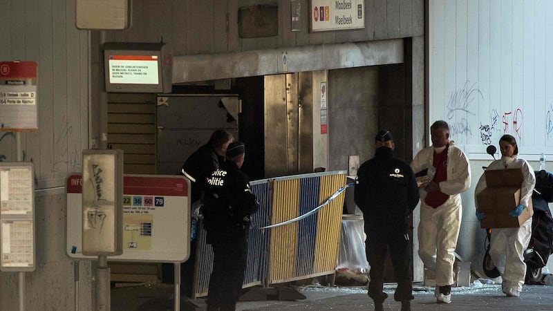 Forensic policemen arrive at the Maelbeek subway station, in Brussels, yesterday after a series of apparently coordinated explosions. Photograph: Philippe Guguen/AFP/Getty