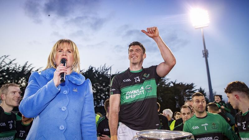 Tracey Kennedy presents the Cork club SFC trophy to Barry O’Driscoll of Nemo Rangers in 2019. Photograph: Oisin Keniry/Inpho