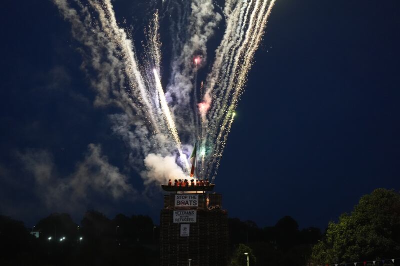 Fireworks at the Moygashel, Co Tyrone bonfire on Thursday night. Photograph: Niall Carson/PA