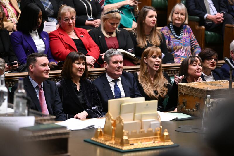 Labour leader Keir Starmer (centre), surrounded by party colleagues,  attend a session of Prime Minister's Questions in the House of Commons on January 18th. Photograph: UK Parliament/Jessica Taylor/PA