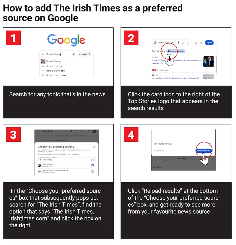 A step-by-step guide to adding The Irish Times as a preferred source on Google