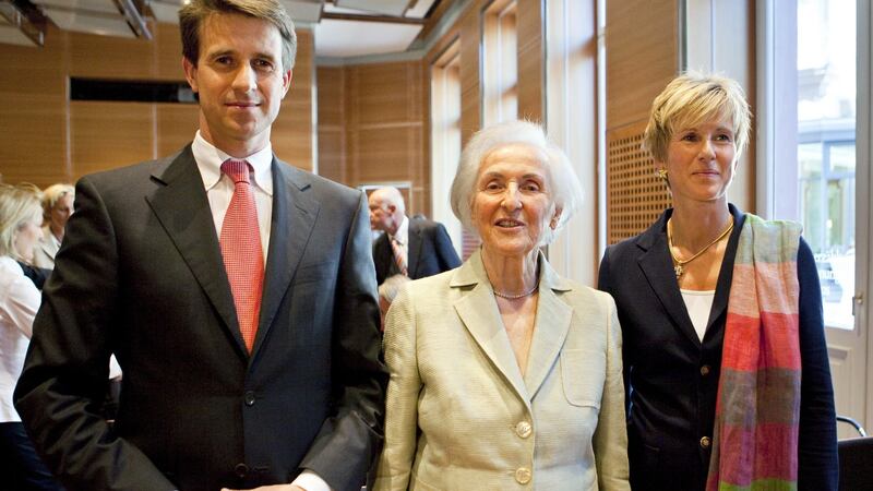 The late Johanna Quandt (centre) with her son Stefan Quandt and daughter Susanne Klatten. The Quandts are major shareholders in BMW. Photograph: Frank Rumpenhorst/AFP/Getty Images