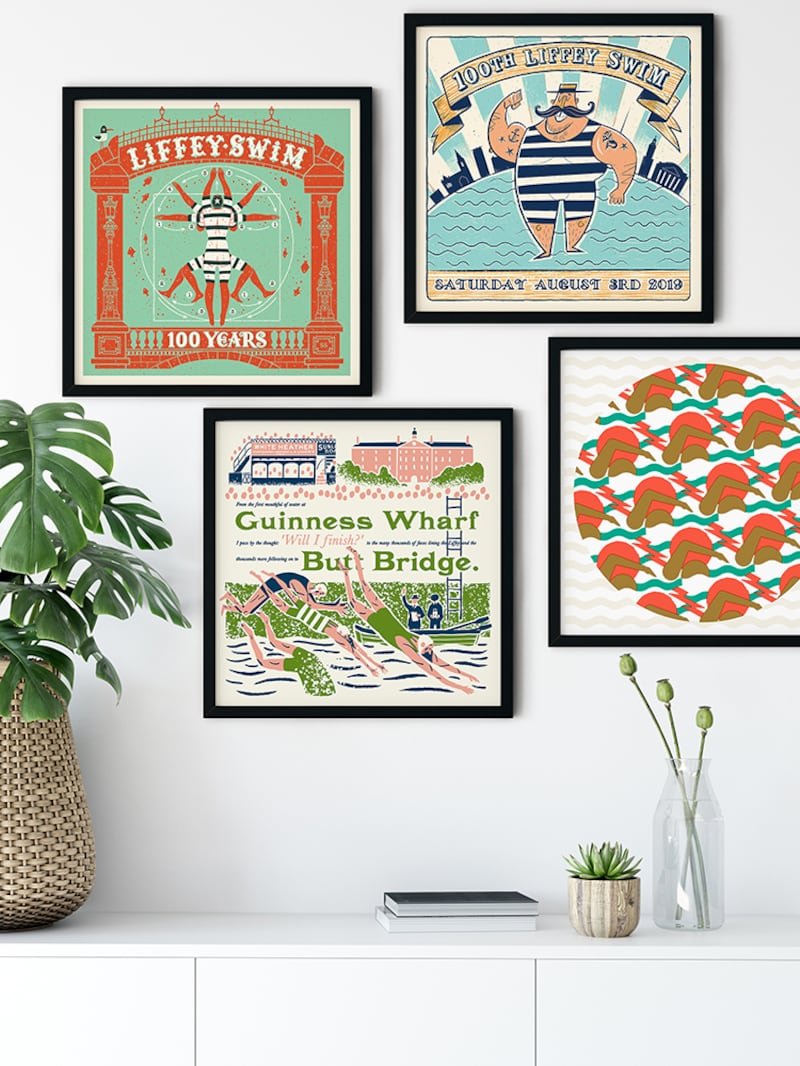 A selection of prints celebrating the Liffey swim