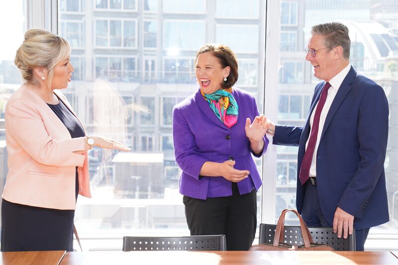 Labour leader Keir Starmer meets with Sinn Féin leader Mary Lou McDonald  and deputy leader Michelle O'Neill at the Labour Party headquarters, in central London. 