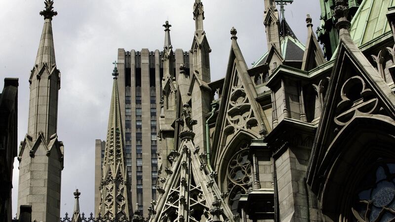 The spires of St Patrick’s Cathedral in New York City. The cathedral was begun in 1858 by Archbishop John Hughes. Photograph: Timothy A Clary/AFP/Getty Images