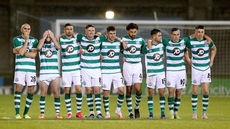 Jack Byrne covers his eyes during the penalty shootout. Photograph: Ryan Byrne/Inpho