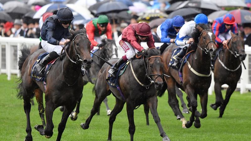 Arizona (L) provided Aidan O’Brien with his first winner of the week at Royal Ascot. Photograph: Toby Melville/Reuters