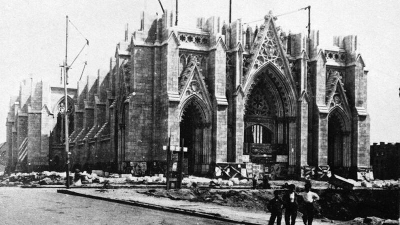 St Patrick’s Cathedral under construction, New York City, circa 1875. Archbishop Hughes laid the foundation stone. Photograoh: Graphic House/Getty Images