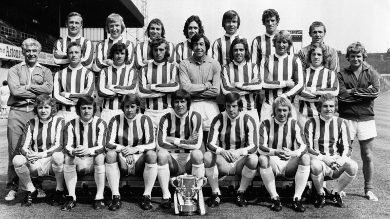 Stoke City legend Eric Skeel (middle row, third from the left) was part of the 1972 League Cup winning side. Photograph: Aubrey Hart/Evening Standard/Getty