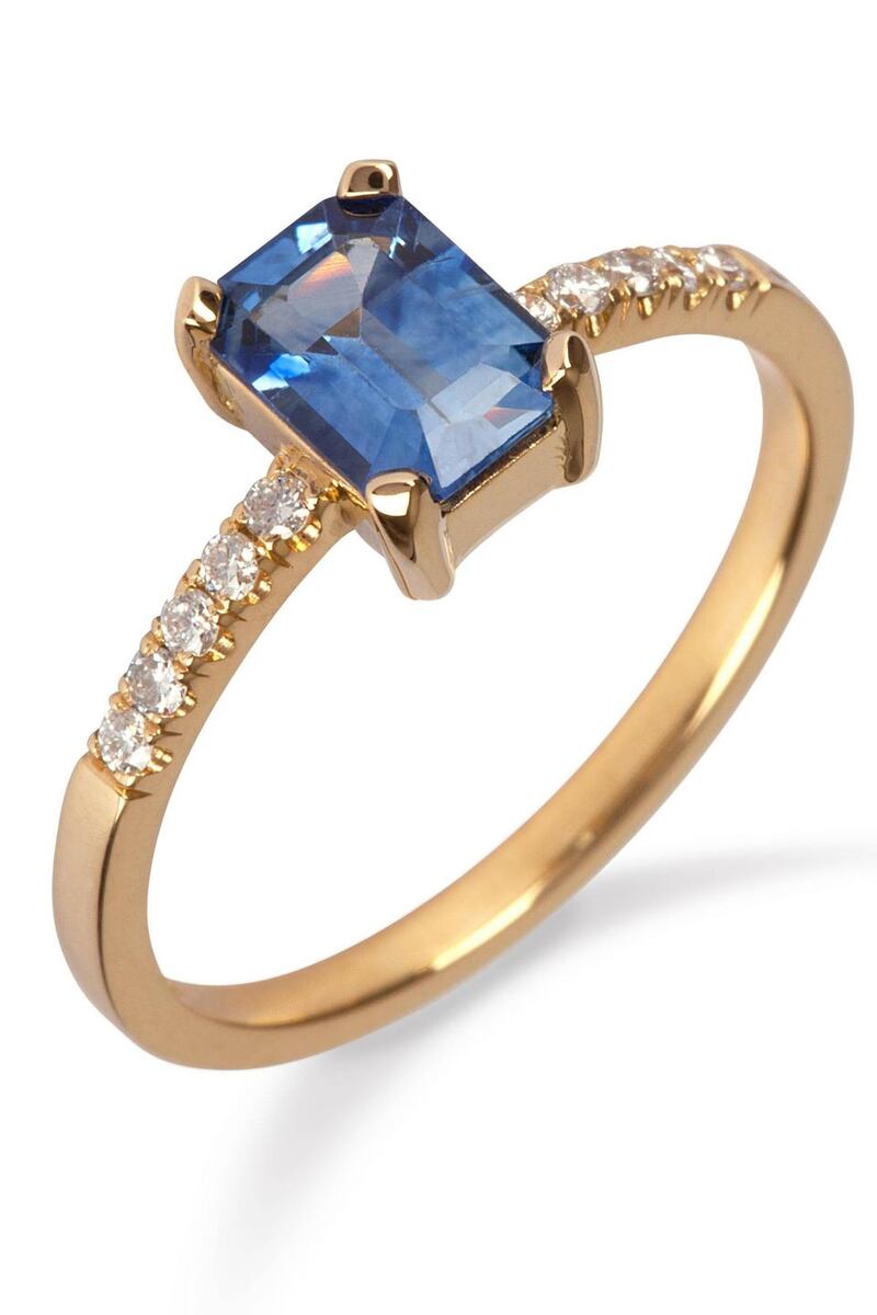 18ct yellow gold ring with sapphire and diamond €3,400 from MoMuse, Powerscourt Centre, Dublin