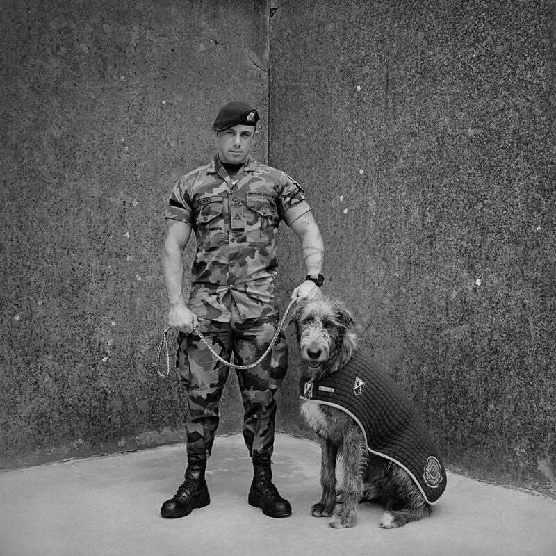 Battalion mascot and handler: Irish Wolfhound Fionn and Private James Dooley