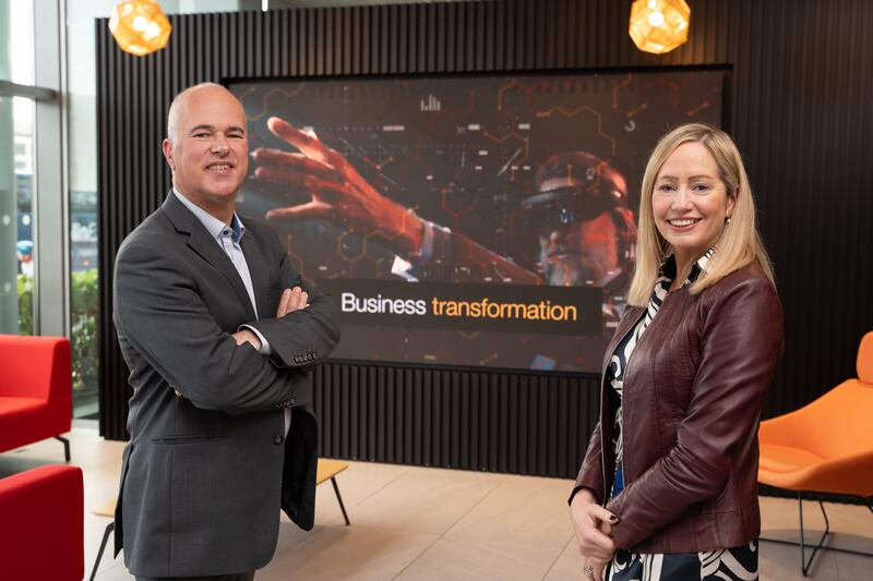 Martin Duffy and Aisling Curtis at PwC Ireland's head offices on Spencer Dock, D1