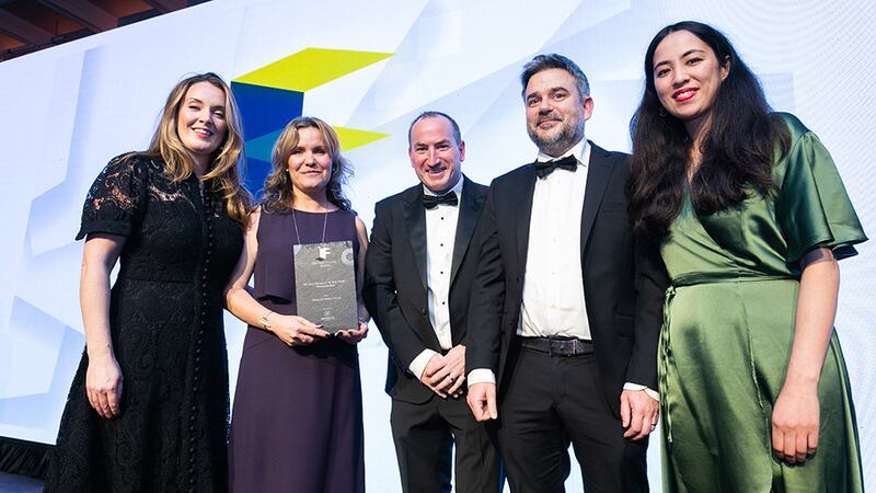John Flannery, managing director, Havwoods Ireland, presents the Fit Out Project of the Year – Residential award to DMVF Architects team.