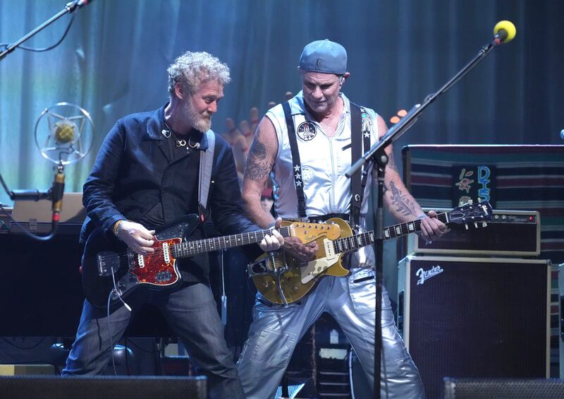Glen Hansard and Chad Smith perform onstage at YouTube Theater on February 25, 2022 in Inglewood, California
