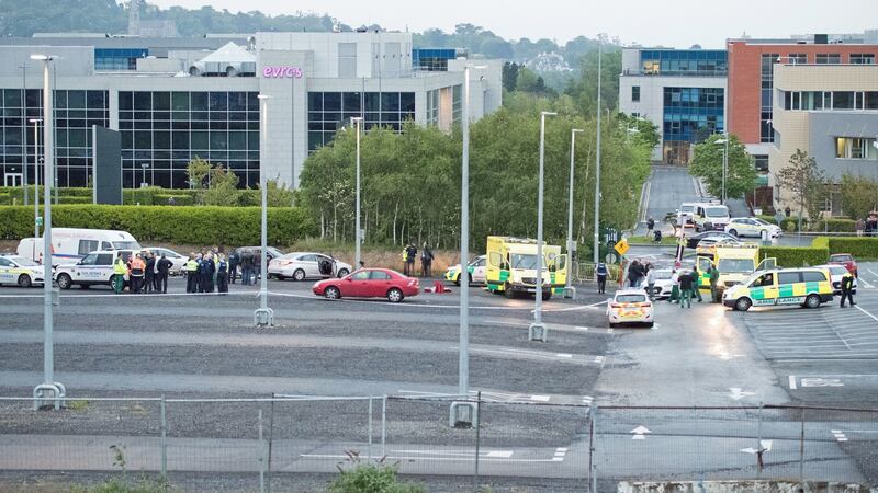 Emergency services at  Cherrywood Business Park in Co Dublin where Mark Hennessy was shot by a garda as he sat in his car. Photograph:  Peter Varga/PA Wire