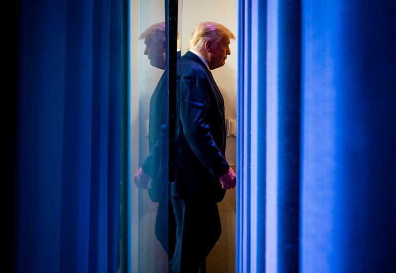 Then US president Donald Trump leaves after speaking to reporters in the briefing room of the White House on November 5th, 2020. Photograph: Doug Mills/New York Times
                      