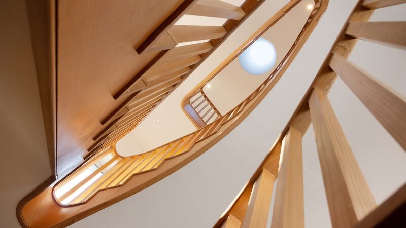 The atrium rooflight  throws light down through the house