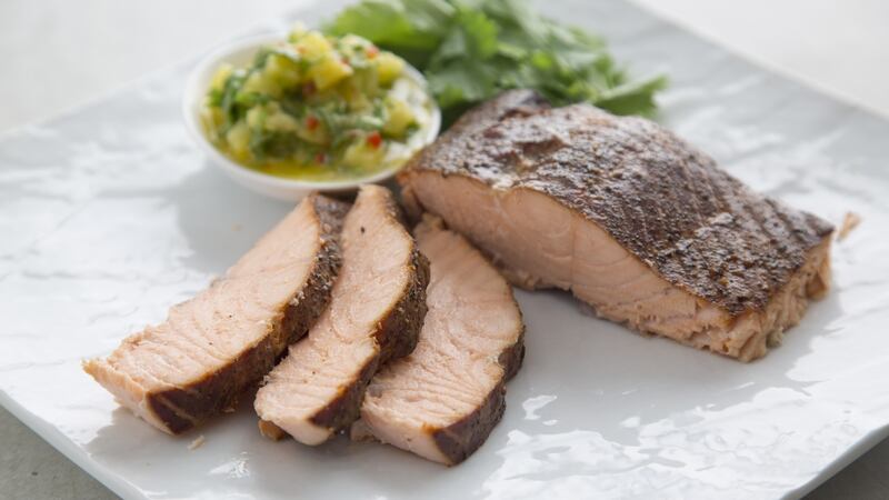 Gary O’Hanlon’s hot smoked salmon with pineapple salsa