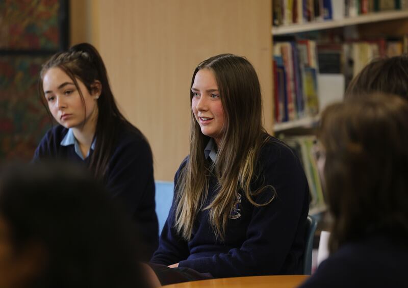 Melanie Abbey and Beth McCarthy from St Louis High School in Rathmines in Dublin. Photograph: Alan Betson