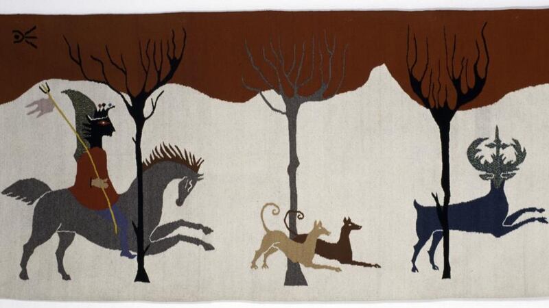 Hunting Scene, tapestry, 41.5 x 94.5 inches