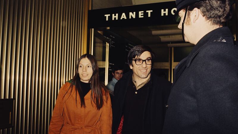 Gretchen and Rudi Dutschke outside Thanet House in London in December 1970.  Dutschke would go on to be expelled from the UK in 1971 after being declared an ‘undesirable alien’ by the Conservative government. Photograph: Getty Images
