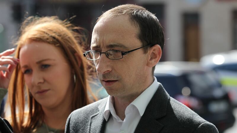 Karl Finnegan speaking to reporters outside Dublin Central Criminal Court. Photograph: Collins Courts