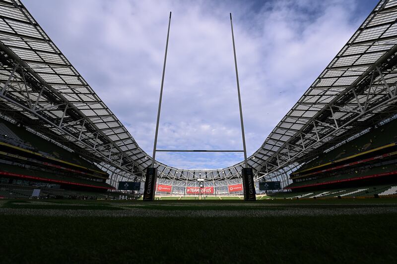 In sunlight and in shadow and awaiting the Ireland and France teams and supporters, the Aviva Stadium. Photo: Charles McQuillan/Getty Images)