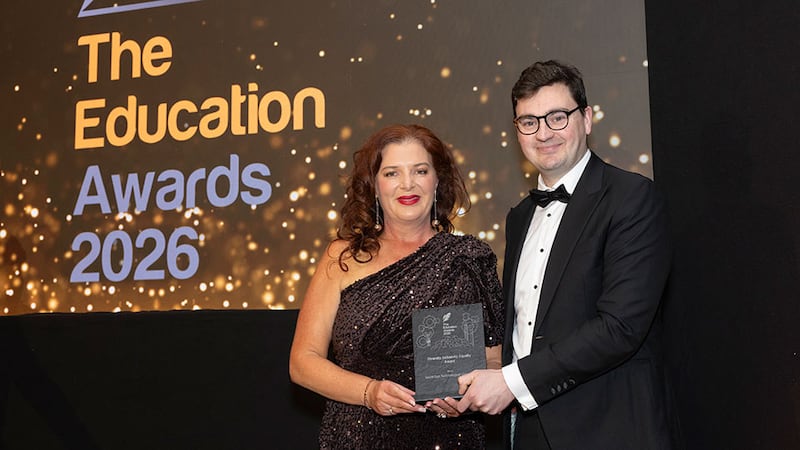 Lorcan O'Connor Lloyd, awards judge, presents the diversity, inclusivity, equality award to Roisin Shanahan, South East Technological University